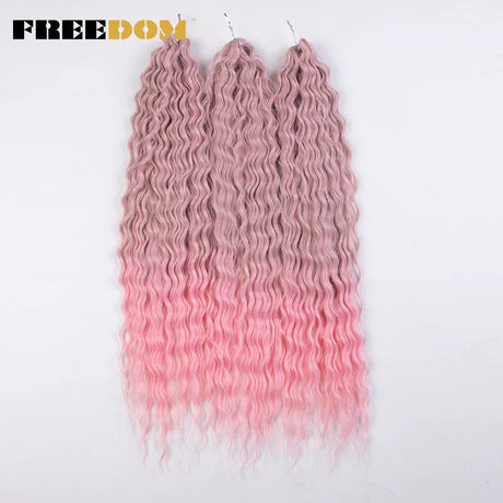 FREEDOM Synthetic Curly Hair 24 Inch Water Wave Twist Crochet Braid Hair Ombre Pink Ginger Deep Wave Braiding Hair Extension