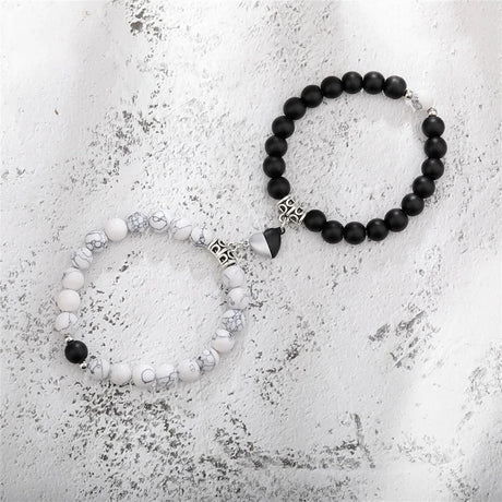 Hot Sale 2Pcs/Set Natural Stone Beads Bracelet For Lovers Distance Heart Magnet Couple Bracelets Friendship Fashion Jewelry Gift