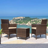 Greesum 3 Pieces Patio Furniture PE Rattan Wicker Chair Conversation Set, Brown and Beige, 26.6x12.1x19.3 inches