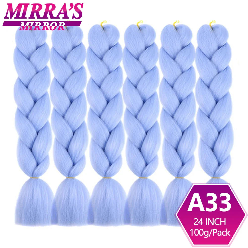 24inch Jumbo Braids Synthetic Hair For Box Braid Ombre Braiding Hair Extensions Three Tone Black Brown Blue Pink Mirra’s Mirror