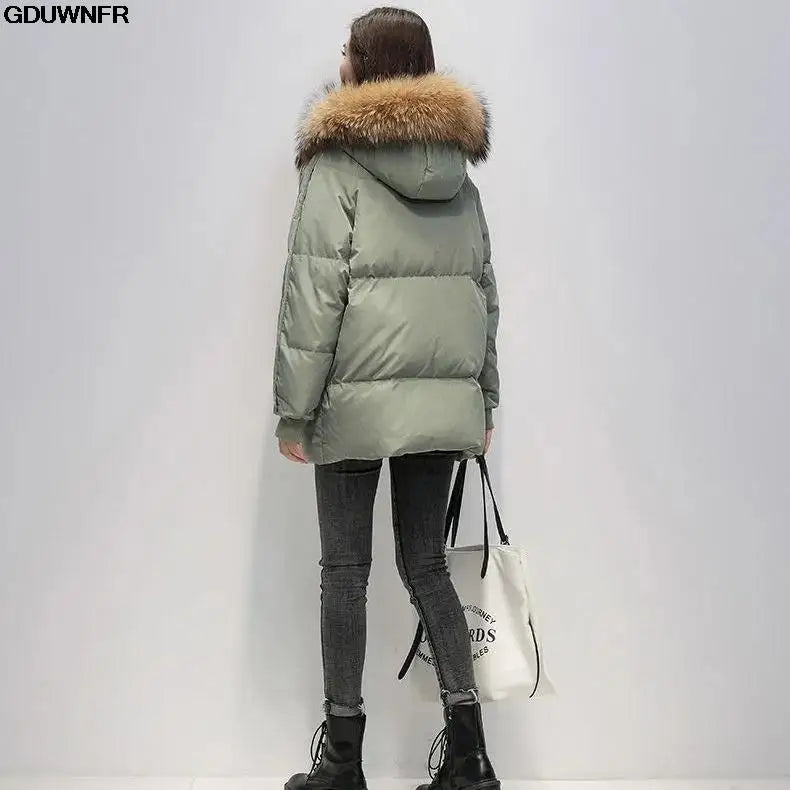 2023 New Warm Thicken Loose Down Jacket Women Winter Short Jacket Hooded Fur Collar Cotton Coat Korean Female Parkas Basic Coat