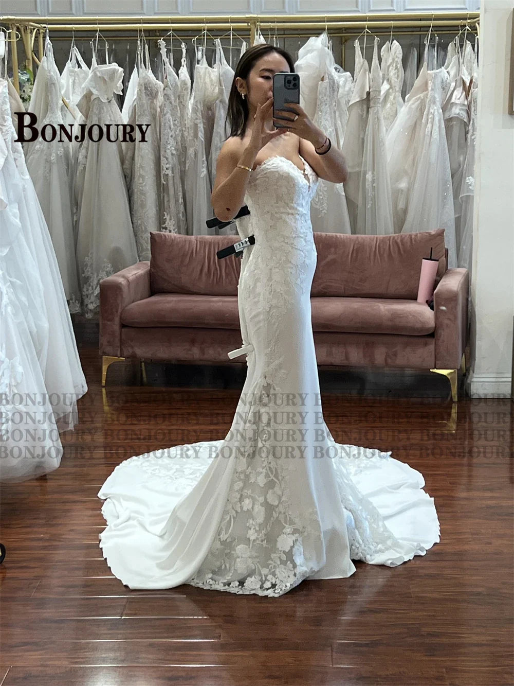 BONJOURY Classic 2023 Wedding Dresses Strapless Sweetheart For Women Mermaid Vestido De Noiva Satin Made To Order Bride Formal