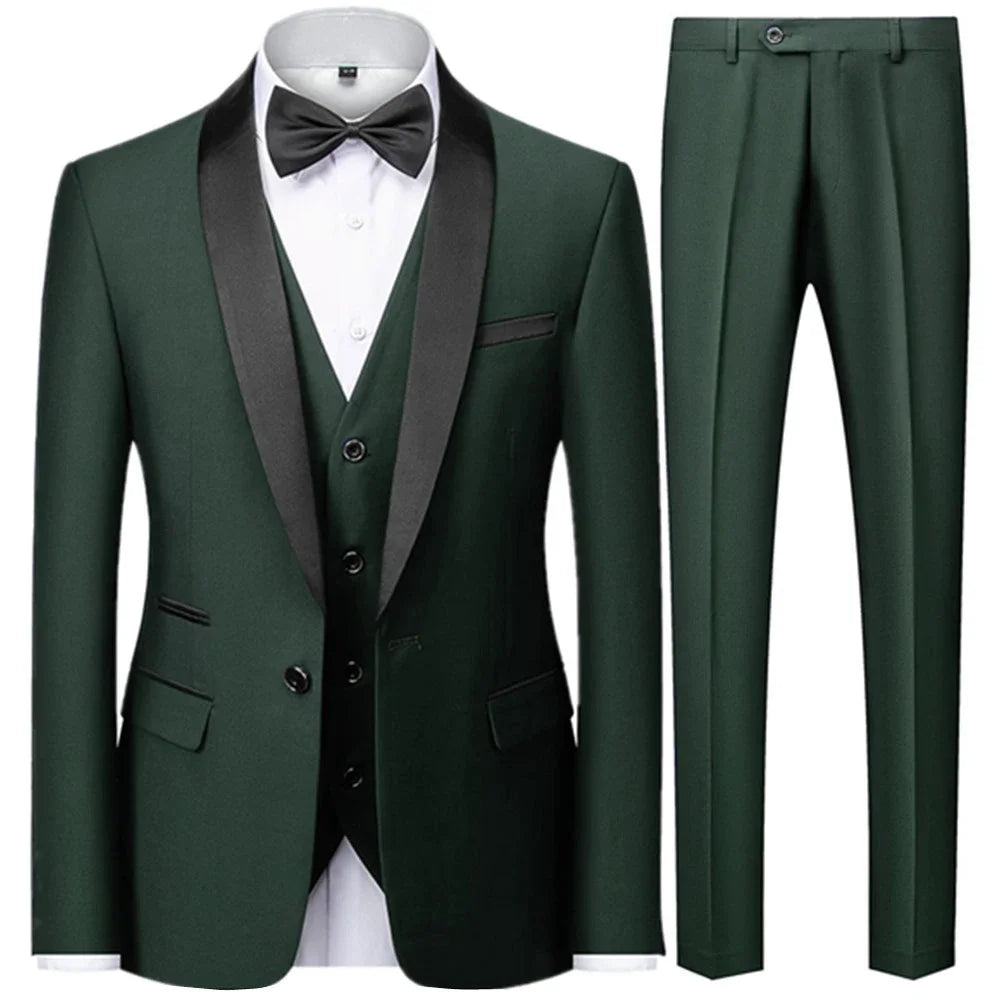 Men's British Style Slim Suit 3 Piece Set Jacket Vest Pants / Male Business Gentleman High End Custom Dress Blazers Coat  S-6XL