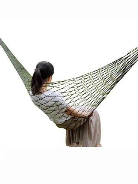 Green Portable Outdoor Sport Hammock Outdoor Camping Hammock Mesh Net for Garden Beach Yard Travel Garden Swing Hanging Bed