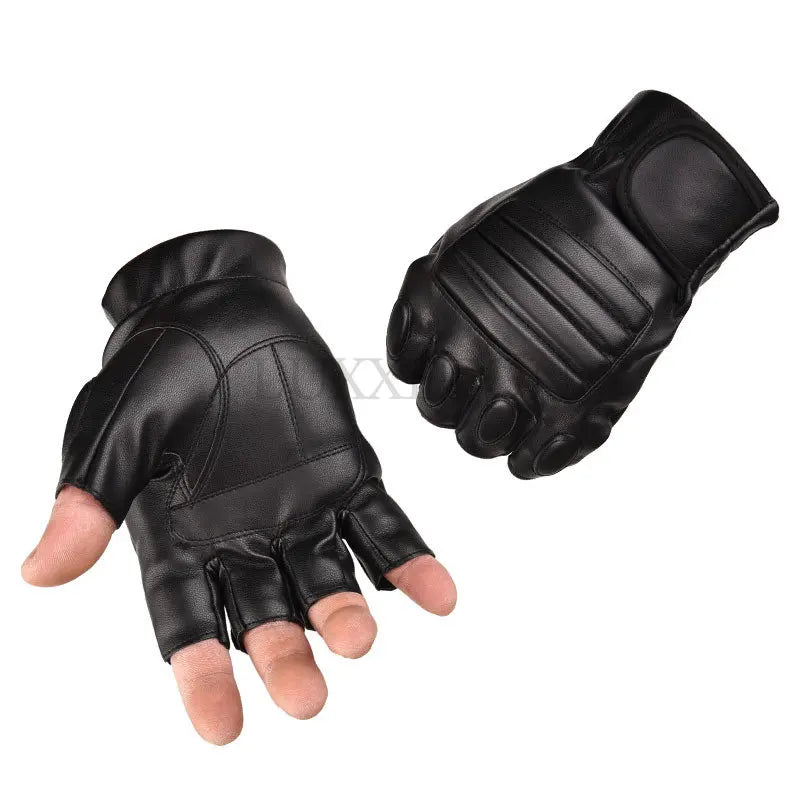 Men Half Finger Black Washable PU Leather Tactical Gym Fighting Glove Army Military Climbing Sport Fitness Cycling Mitten