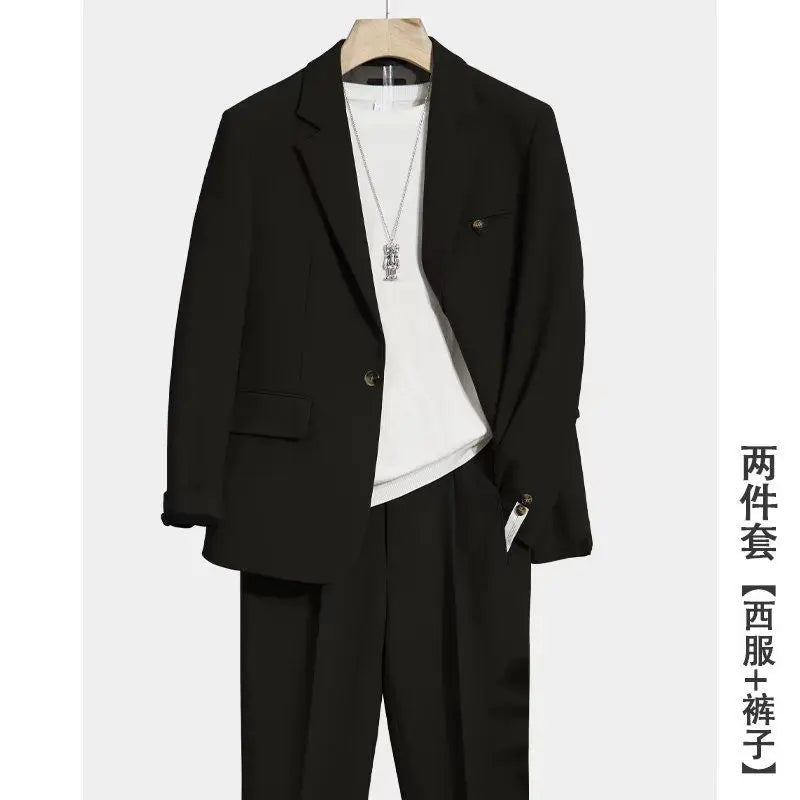 Spring Summer British Style Formal Blazer Men Korean Fashion Loose Casual Two-piece Set Men Harajuku Social Suit Jacket Men E31