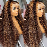 40inch Highlight Ombre Lace Front Wigs Deep Wave Transparent Lace Front Wig Human Hair for Women Honey Blonde Curly Front Wigs