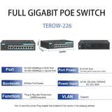 TEROW POE Switch 10 Port 100Mbps Ethernet Smart Switch 8 PoE+2 UpLink With Internal Power Office Home Network Hub for IP Camera