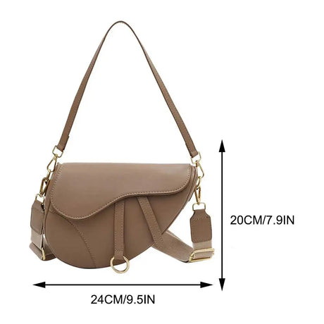 PU Leather Stylish Satchel Bags Two Straps Women Solid Color Shoulder Bag Vintage Saddle Shoulder Bag Large Capacity Travel Bags