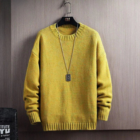 Man Clothes Thick No Hoodie Knitted Sweaters for Men Casual Pullovers Plain Solid Color Round Collar Crewneck Blue A Warm New In