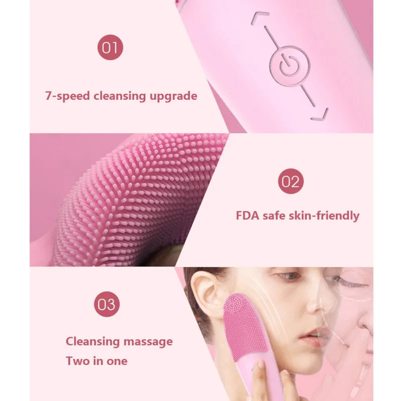 Silicone Face Washing Machine Ultrasonic Vibration Waterproof Facial Cleansing Brush Face Washing Product Beauty Skin Care Tool