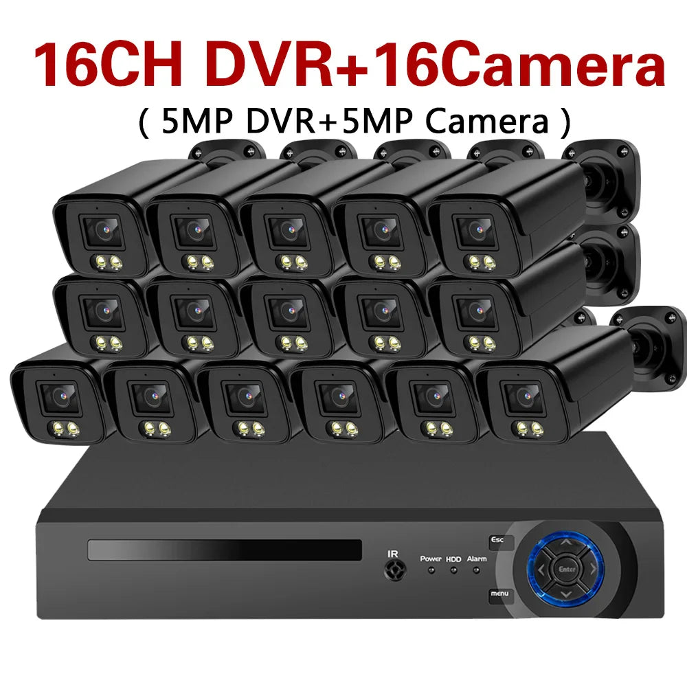 5MP 16PCS CCTV Camera Full Color Night Vision 16CH DVR Security Camera System Set XMEYE Video Surveillance AHD System Kit 8CH