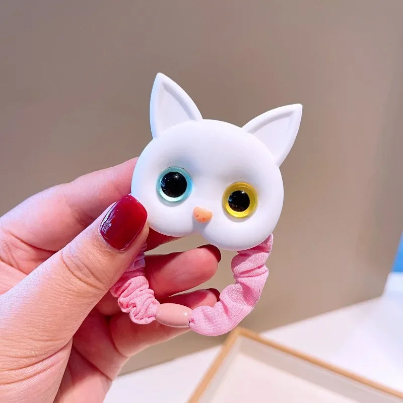 Cartoon Black White Cat Charms Hair Ties Kids Girls Cute Elastic Ponytail Holder Rubber Band Women Hairband Summer Headwear