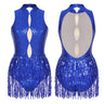 Womens Ballroom Dance Performance Costume Latin Jazz Samba Dance Wear Glitter Sequins Tassel Leotard Sleeveless Shiny Bodysuit