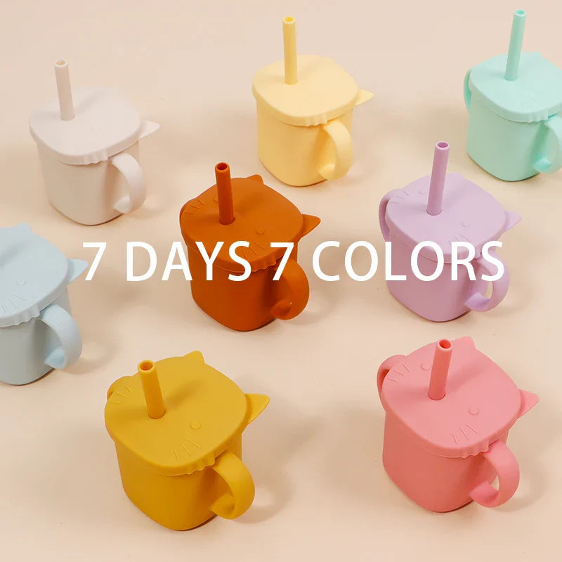 Modabebe Kids Silicone Cups BPA Free Silicone Baby Training Cup Leakproof Sippy Cups Drinking Straw Cup Feeding Drinkware