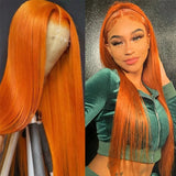 Sleek Ginger Orange 13x5 Brazilan Straight Lace Frontal Human Hair Wigs HD Lace Transparent Wig Natural Remy Glueless Lace Hair