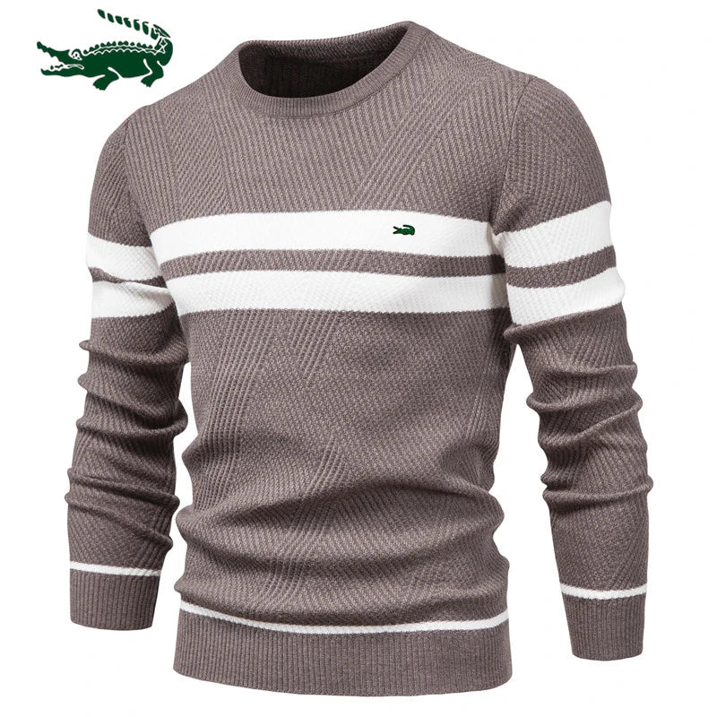 2023 High Quality New Mens Boys Winter Stripe Sweater Thick Warm Pullovers Men's O-neck Basic Casual Slim Comfortable Sweaters