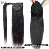 150g Straight Human Hair Wrap Around Ponytail Drawstring Ponytail Extensions Malaysian Remy Long Clip In Ponytail Iwish Hair