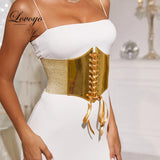 Goth Gothic Clothing Underbust Corset Women Belts Elastic Wide Bright Leather Golden Corsets for Waist Trainer Corset Belt