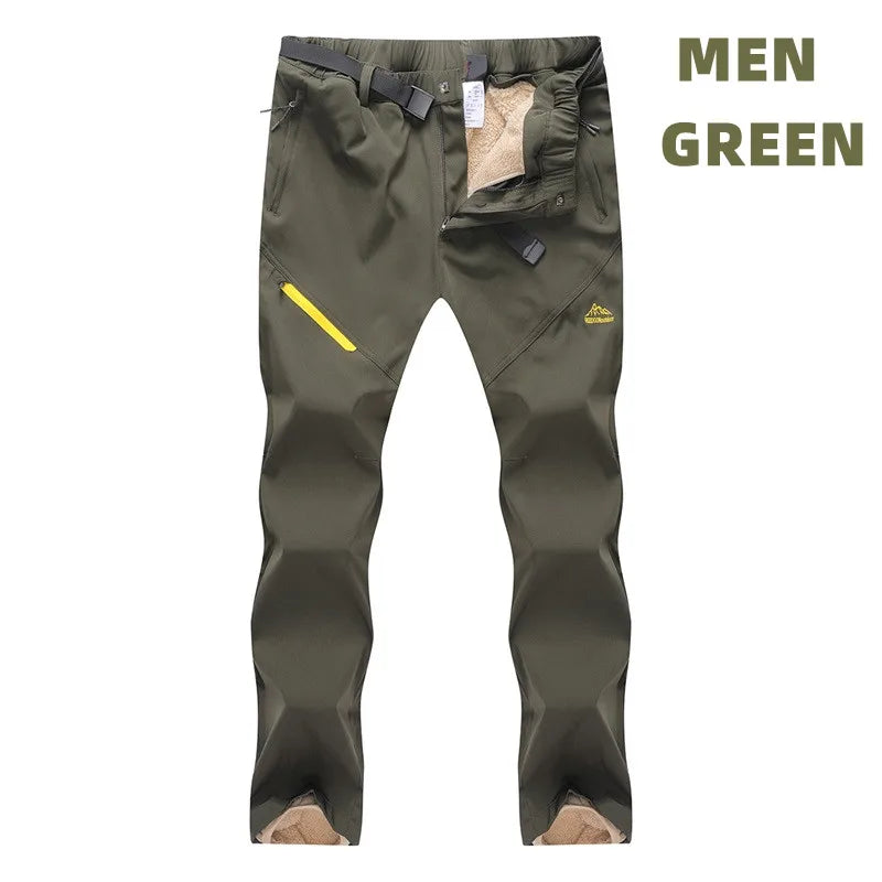 US Hot Sale Men Winter Outdoor Polar Fleece Hiking Ski Pants Military Softshell Windproof Warm Trousers Women Plush Camping Pant