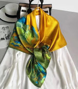 BYSIFA Yellow Green Scarves Bufandas Female Scarfs Shawl Fashion Elegant Satin Square Scarves Fall Winter Brand Silk Scarf Hijab