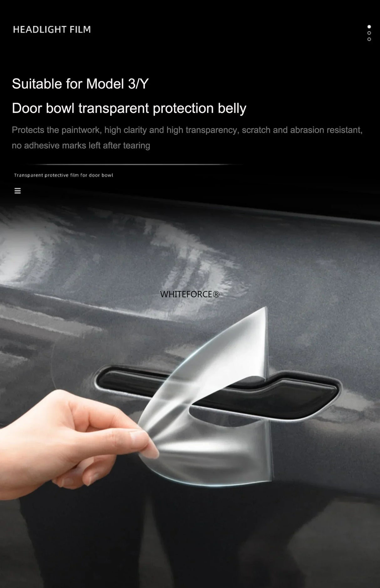 For Tesla Model 3/Y 2017-2023 Door Handle Scratch Protector 8 PCS TPU Film Door Handle Paint Protective Black Film Car Clothing