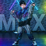 children's performance suit, drum stand, male children's glitter, silver walking show,hip-hop street dance, girl's trendy outfit