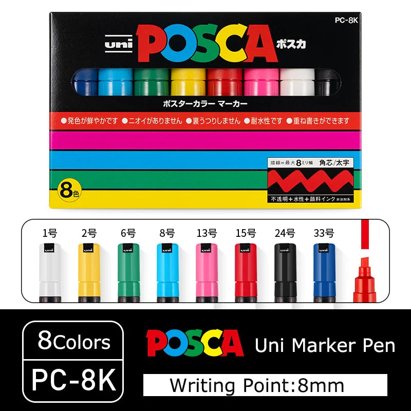 Japan Posca Marker Pen Set Non-Toxic Utilies Escolares Used On Multiple Materials Paper Cloth Glass Canvas Ceramic Plastic Safe