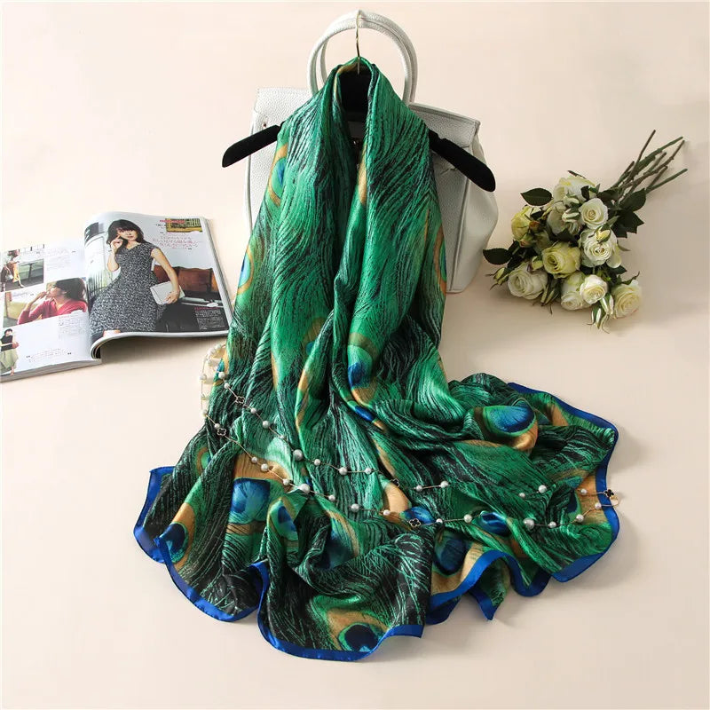 100% Natural Silk Scarf Women Luxury Brand Digital Print Flowers Silk Pashmina Shawl Female Long Bandana Foulard 2020 Oversize