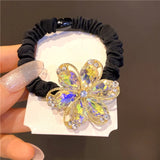 Cute Girls Elastic Hair Band Square Elegant Rhinestone Shiny Crystal Gem Hair Accessories Scrunchies Pearl Hair Ties Wholesale