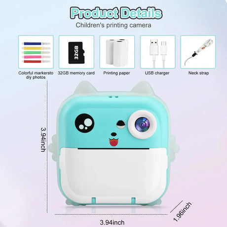 Children Polaroid Kids Camera Instant Print Mini Digital Video Camera for Kids 1080P HD Screen Outdoor Toy Print Thermal Paper