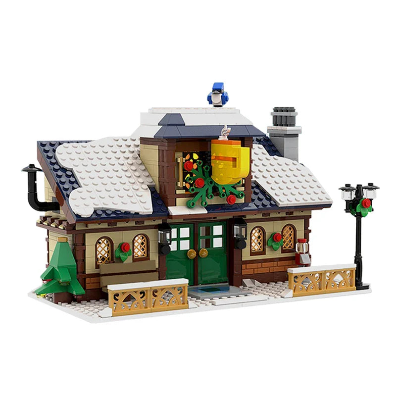 MOC Christmas Winter Village Cafeby Building Holiday Cottage Streets Cape Reindeer Santa Claus Blocks Kids Friend Toys