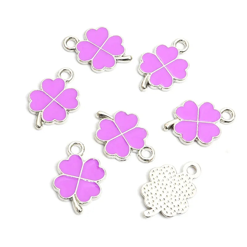 Dopamine Four-leaf Clover Enamel Charms 20pcs DIY Necklace Bracelet Earrings Keyring Amulet Pendants Creative Gift Accessories