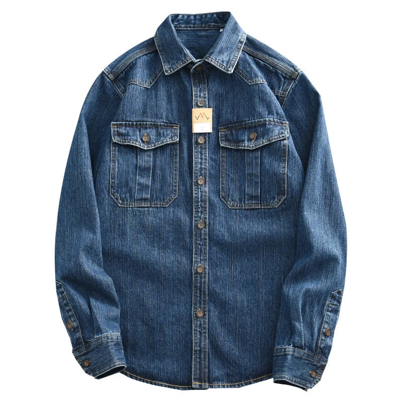 Heavy Duty Denim Shirt for Boys with Loose Fit and Long Sleeves