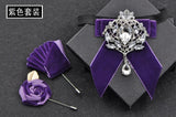 Men's Wedding Bow Tie Pins Set Luxury Rhinestone Velvet Collar Flowers Business Banquet Suits Accessories Handmade Jewelry Gifts