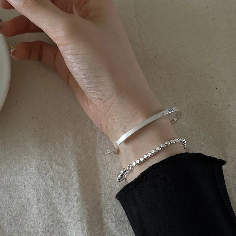 100% Solid 925 Sterling Silver Metal Bracelet for Women Men Vintage Handmade Hasp Bracelet Birthday Gift S-B451