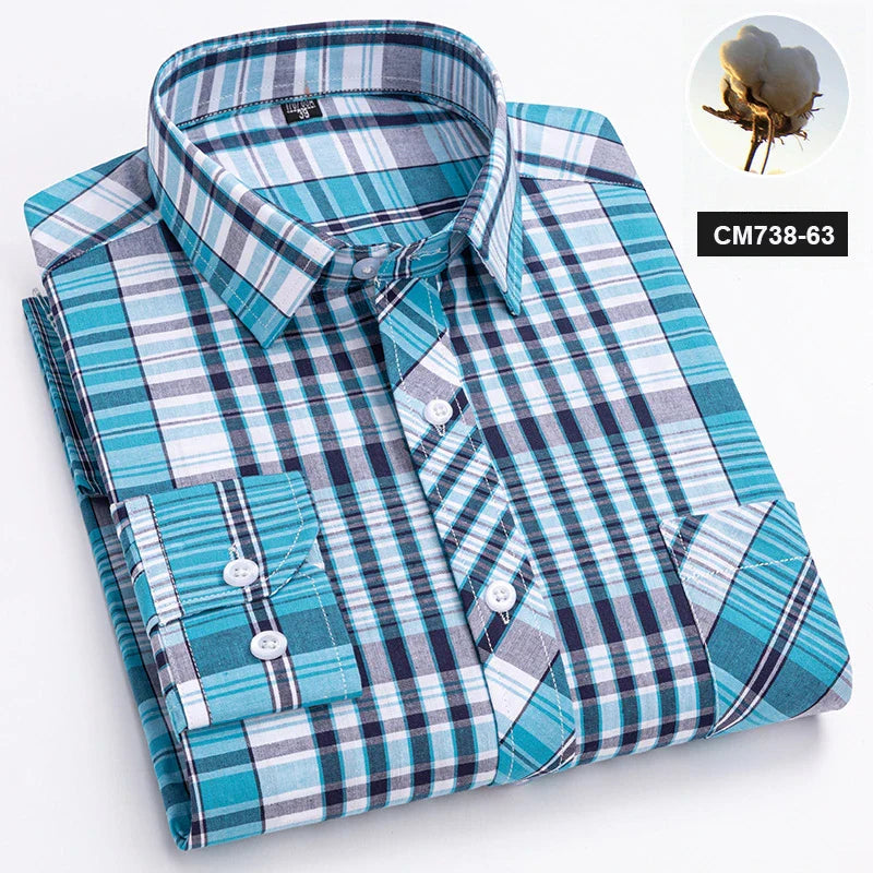 New in shirt 100%cotton long-sleeve shirts for men thin slim fit formal plain shirt plaid designer tops office elegants clothes