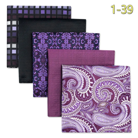 5 Pieces Assorted Mens Pocket Square Silk Handkerchief Set Colorful Large Accessories Gift Party