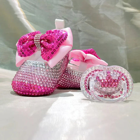 Dollbling Luxury Baby Bottles and Shoes Headband Set Keepsake Diamond Tutu Outfit Red Bottom Little Girl Baptism Shoes