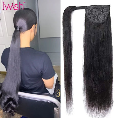 150g Straight Human Hair Wrap Around Ponytail Drawstring Ponytail Extensions Malaysian Remy Long Clip In Ponytail Iwish Hair