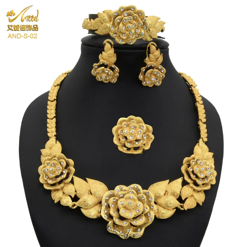 ANIID Indian Jewellery Set Party Wedding Dubai Gold Color Jewelry For Women Necklac Bracelet Earring Gift Nigeria Ethiopian