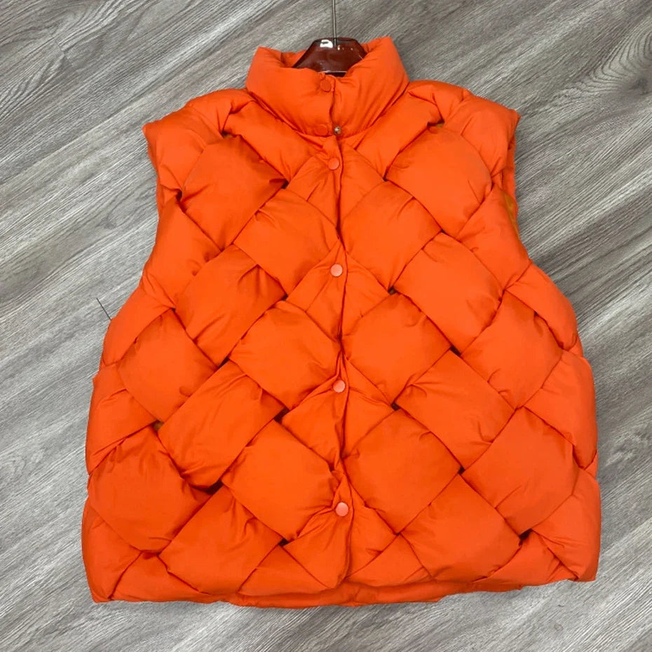 Fashion Weave Vest Men Winter Padded Vests Puffer Jackets Parkas Coat Solid Loose Thicken Vests Outwear Black 2023