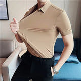 Men Short sleeve Shirt 2023 Summer New Thin Breathable High Elastic Slim Fit Solid Casual Formal Dress Shirt Korean Men Clothing