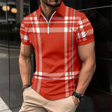 2024 Summer Men's Quick Sell Amazon Men's Printed Checked Striped POLO Shirt with lapel Zip Sport Breathable polo shirt