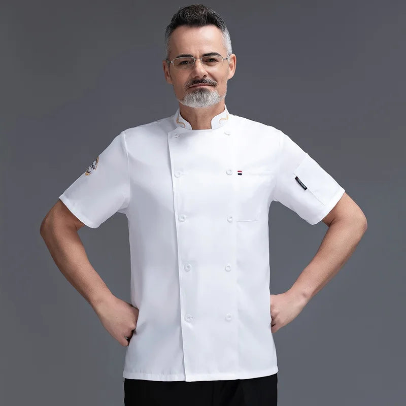 Chef Jacket Men Women Short Sleeve Cook Shirts Coat Embroidery Restaurant Hotel Bakery Waiter Uniform