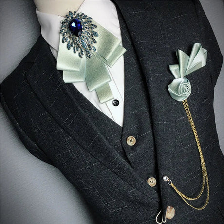 Men's Bow Tie Corsage Pocket Towel Sets British Korean Dress Suit Jewelry Luxury Rhinestones Men Wedding Accessories 3 Piece Set