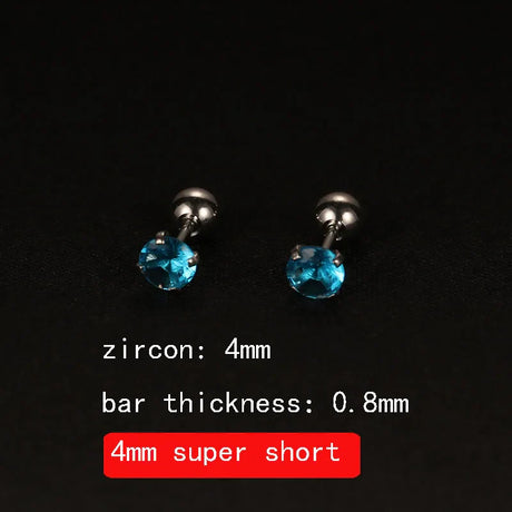 2PCS 4mm Short Ear Studs Earring Outside Upper Helix Earrings Titanium Steel CZ Crystal 3mm 4mm 5mm Mix Colors 0.8mm 20G Screw