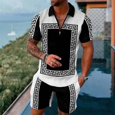 Summer Brand Tracksuit Solid Color Male Shorts Suit Polo Shirt Set Daily Casual Beach Clothing 3D Printed Fashion Slim Fit Mens