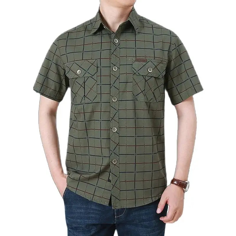 New Mens Short Sleeve Casual Cargo Shirt With Pocket Quick Dry Waterproof Camping Hiking Tactical Military Work Shirt Plus Size