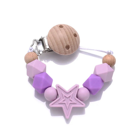 Baby Pentagram Silicone Beads Pacifier Chain Wooden Teether Soothe Nipple Clip For Nursing Chew Toys Gifts Dummy Holder Chain